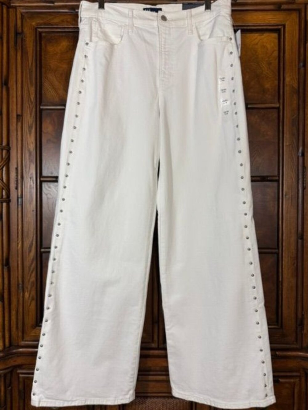 GAP White Silver Studded High Rise Wide Leg Stretch Jean 12 Long
